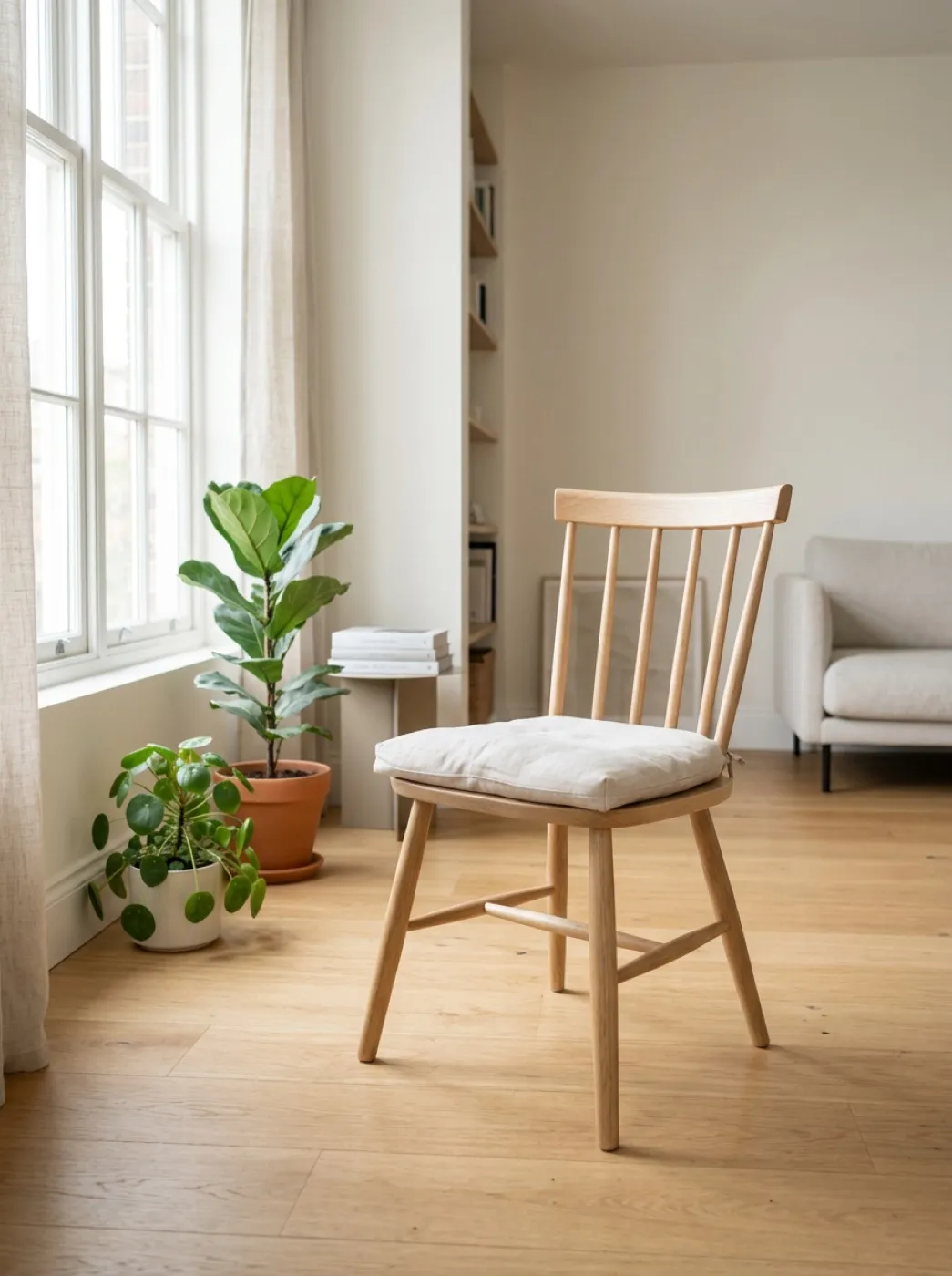 Дубовый обеденный стул в современном скандинавском интерьере